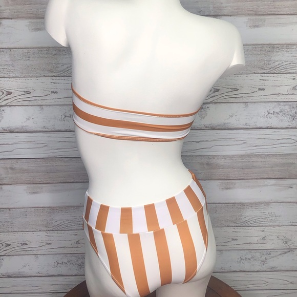 Good Vibes Gold & White Striped Bikini Set - Picture 6 of 7
